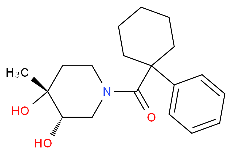 (3S*,4R*)-4-methyl-1-[(1-phenylcyclohexyl)carbonyl]piperidine-3,4-diol_Molecular_structure_CAS_)