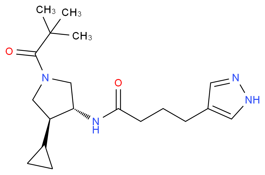 N-[(3R*,4S*)-4-cyclopropyl-1-(2,2-dimethylpropanoyl)pyrrolidin-3-yl]-4-(1H-pyrazol-4-yl)butanamide_Molecular_structure_CAS_)