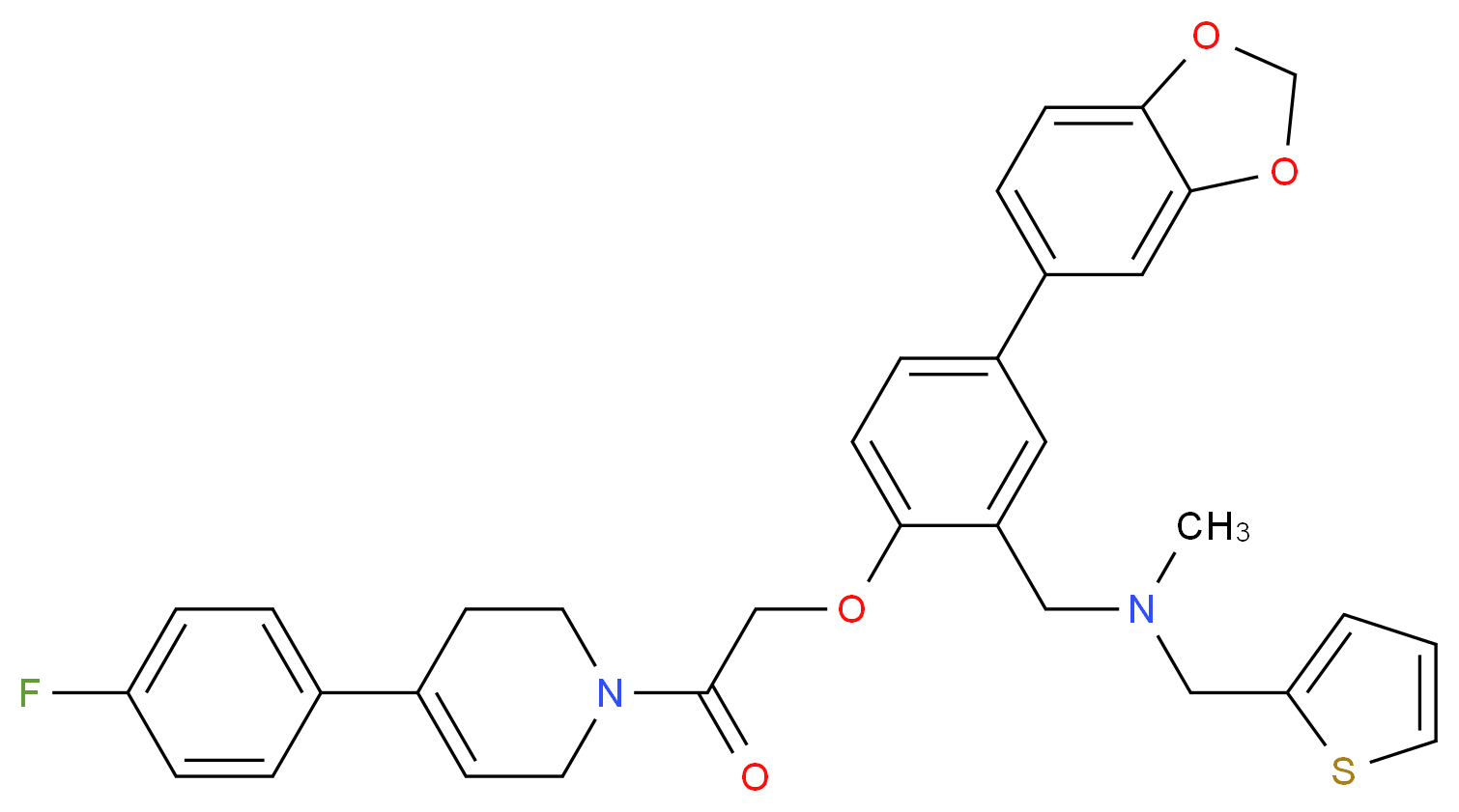 (5-(1,3-benzodioxol-5-yl)-2-{2-[4-(4-fluorophenyl)-3,6-dihydro-1(2H)-pyridinyl]-2-oxoethoxy}benzyl)methyl(2-thienylmethyl)amine_Molecular_structure_CAS_)