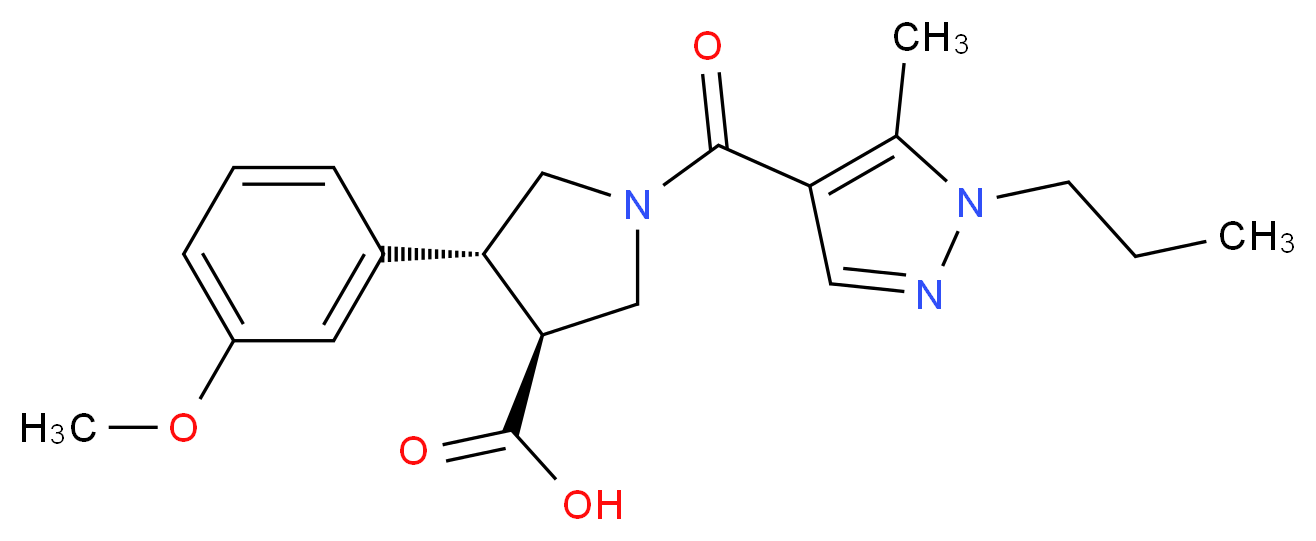 (3S*,4R*)-4-(3-methoxyphenyl)-1-[(5-methyl-1-propyl-1H-pyrazol-4-yl)carbonyl]pyrrolidine-3-carboxylic acid_Molecular_structure_CAS_)