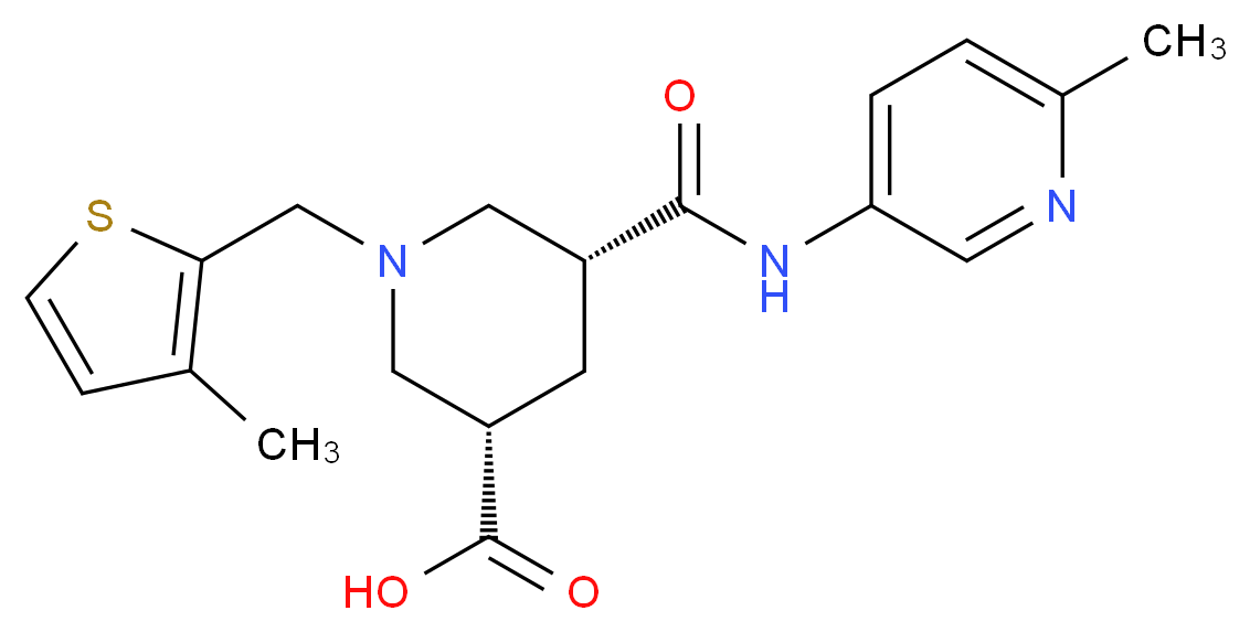 (3S*,5R*)-5-{[(6-methyl-3-pyridinyl)amino]carbonyl}-1-[(3-methyl-2-thienyl)methyl]-3-piperidinecarboxylic acid_Molecular_structure_CAS_)