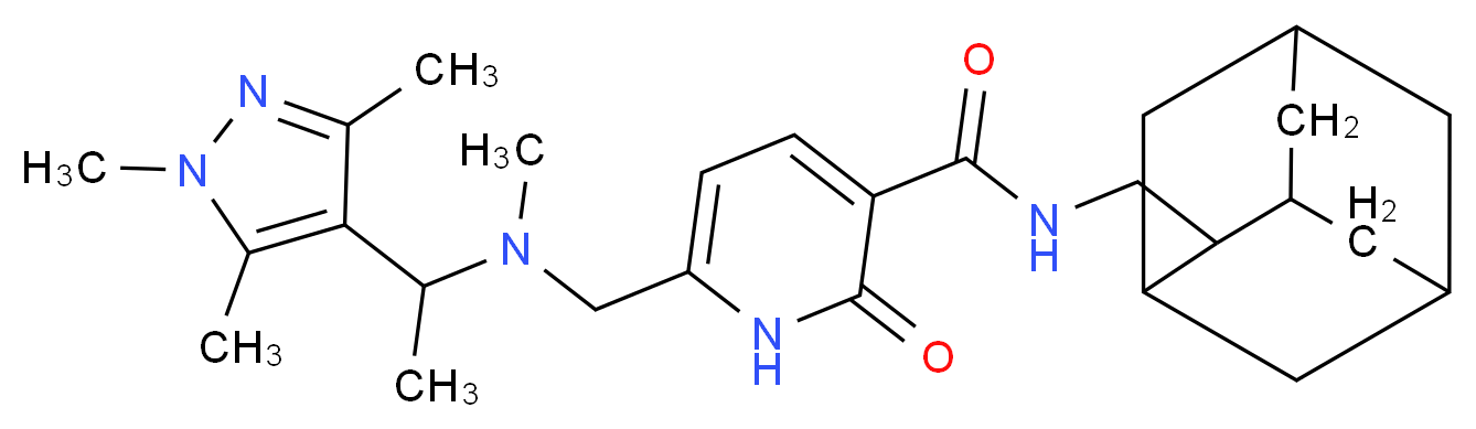 N-(2-adamantylmethyl)-6-({methyl[1-(1,3,5-trimethyl-1H-pyrazol-4-yl)ethyl]amino}methyl)-2-oxo-1,2-dihydro-3-pyridinecarboxamide_Molecular_structure_CAS_)