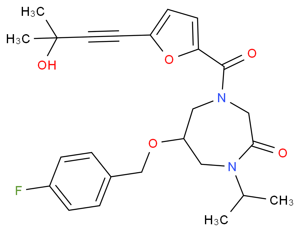 6-[(4-fluorobenzyl)oxy]-4-[5-(3-hydroxy-3-methyl-1-butyn-1-yl)-2-furoyl]-1-isopropyl-1,4-diazepan-2-one_Molecular_structure_CAS_)