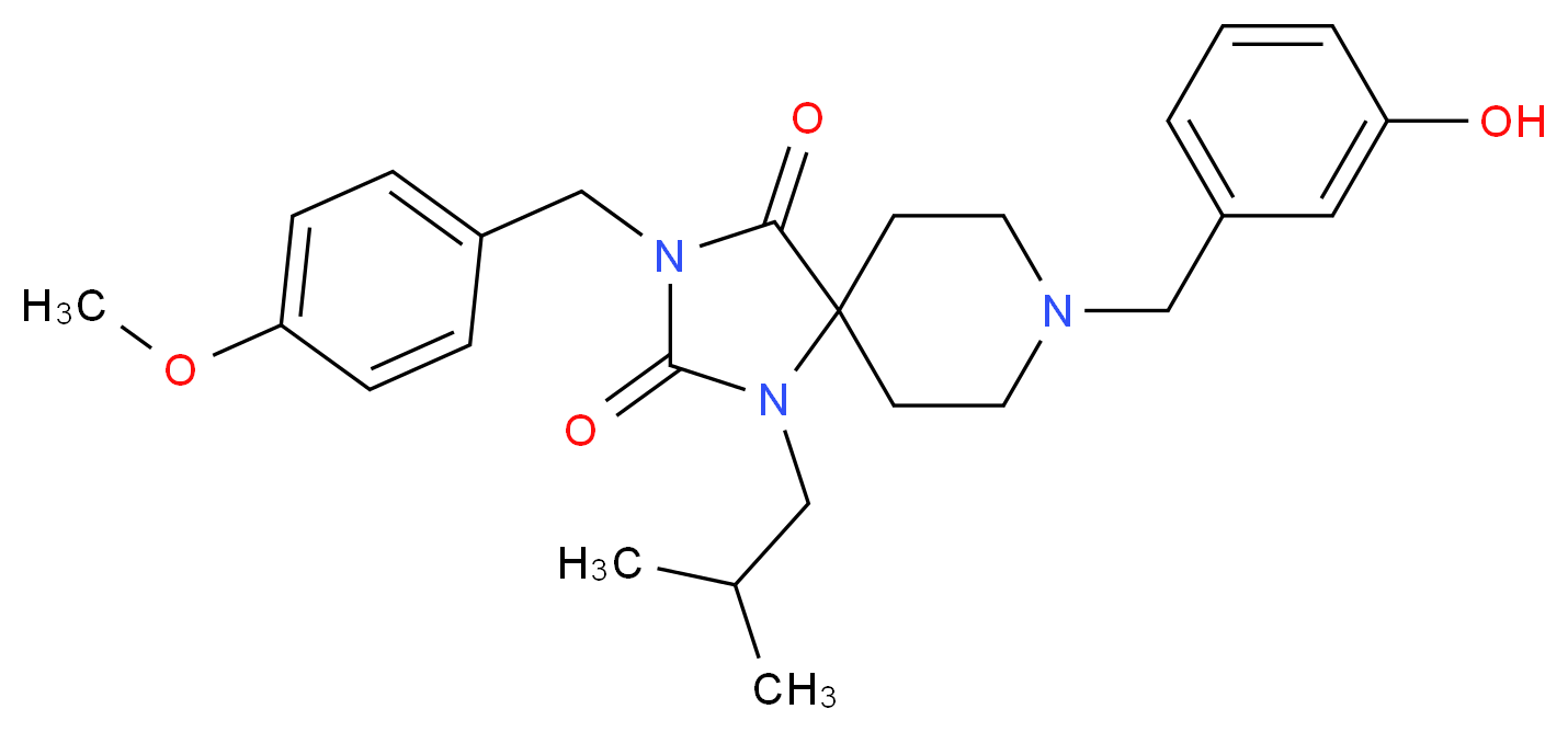 8-(3-hydroxybenzyl)-1-isobutyl-3-(4-methoxybenzyl)-1,3,8-triazaspiro[4.5]decane-2,4-dione_Molecular_structure_CAS_)