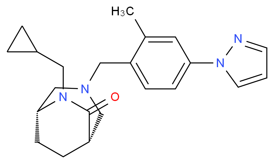 (1S*,5R*)-6-(cyclopropylmethyl)-3-[2-methyl-4-(1H-pyrazol-1-yl)benzyl]-3,6-diazabicyclo[3.2.2]nonan-7-one_Molecular_structure_CAS_)