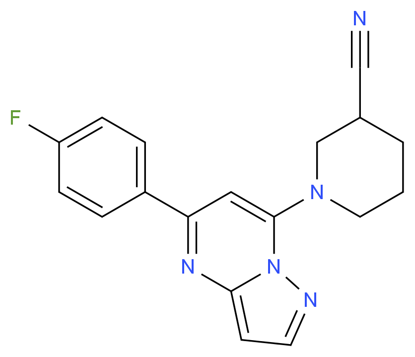 1-[5-(4-fluorophenyl)pyrazolo[1,5-a]pyrimidin-7-yl]-3-piperidinecarbonitrile_Molecular_structure_CAS_)