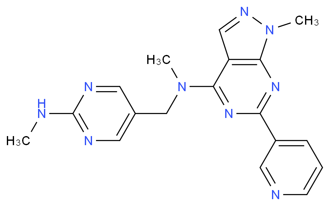 N,1-dimethyl-N-{[2-(methylamino)-5-pyrimidinyl]methyl}-6-(3-pyridinyl)-1H-pyrazolo[3,4-d]pyrimidin-4-amine_Molecular_structure_CAS_)