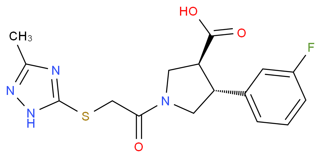 (3S*,4R*)-4-(3-fluorophenyl)-1-{[(3-methyl-1H-1,2,4-triazol-5-yl)thio]acetyl}pyrrolidine-3-carboxylic acid_Molecular_structure_CAS_)