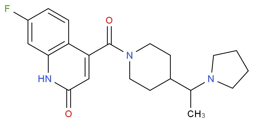 7-fluoro-4-({4-[1-(1-pyrrolidinyl)ethyl]-1-piperidinyl}carbonyl)-2(1H)-quinolinone_Molecular_structure_CAS_)