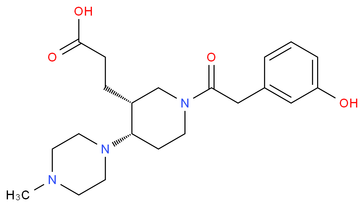 3-[(3R*,4S*)-1-[(3-hydroxyphenyl)acetyl]-4-(4-methylpiperazin-1-yl)piperidin-3-yl]propanoic acid_Molecular_structure_CAS_)