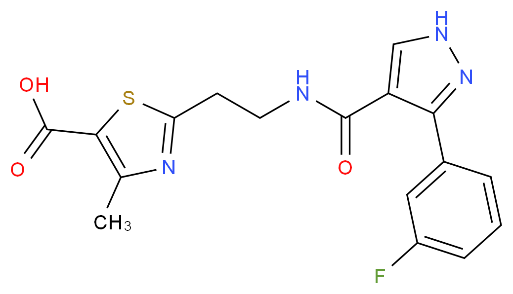 2-[2-({[3-(3-fluorophenyl)-1H-pyrazol-4-yl]carbonyl}amino)ethyl]-4-methyl-1,3-thiazole-5-carboxylic acid_Molecular_structure_CAS_)