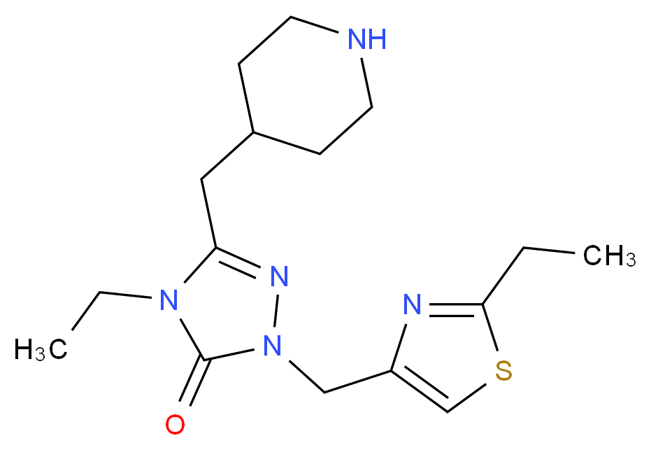 4-ethyl-2-[(2-ethyl-1,3-thiazol-4-yl)methyl]-5-(piperidin-4-ylmethyl)-2,4-dihydro-3H-1,2,4-triazol-3-one_Molecular_structure_CAS_)