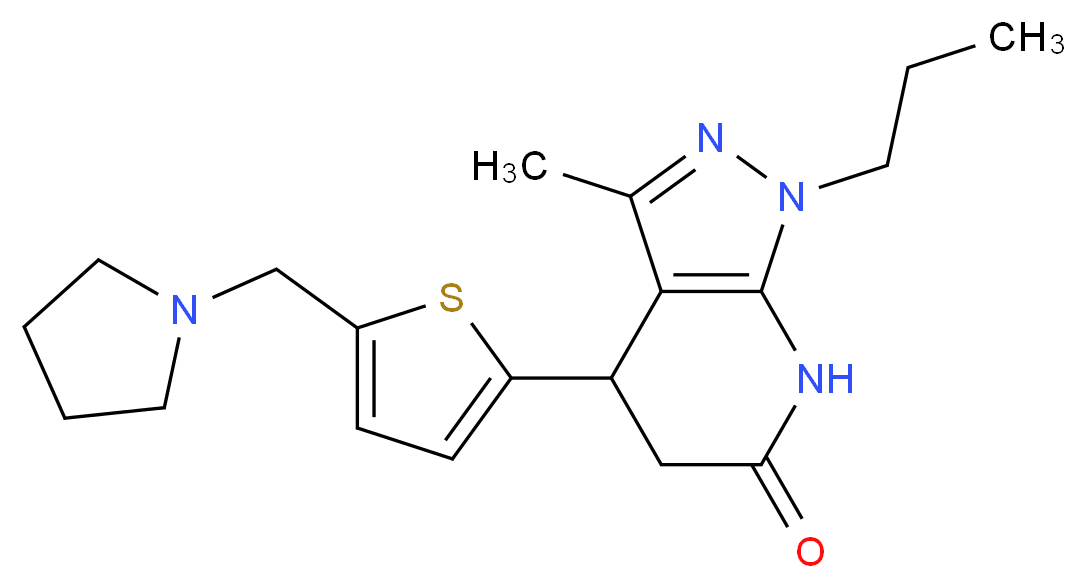 3-methyl-1-propyl-4-[5-(pyrrolidin-1-ylmethyl)-2-thienyl]-1,4,5,7-tetrahydro-6H-pyrazolo[3,4-b]pyridin-6-one_Molecular_structure_CAS_)