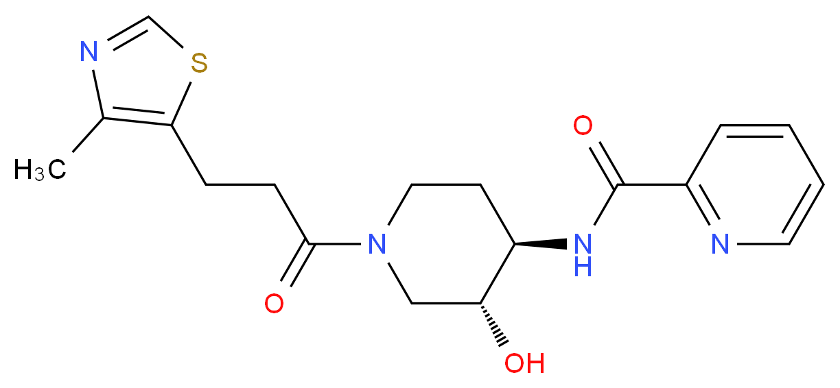 N-{(3R*,4R*)-3-hydroxy-1-[3-(4-methyl-1,3-thiazol-5-yl)propanoyl]piperidin-4-yl}pyridine-2-carboxamide_Molecular_structure_CAS_)