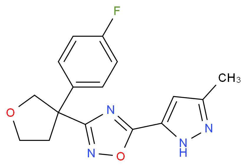3-[3-(4-fluorophenyl)tetrahydrofuran-3-yl]-5-(3-methyl-1H-pyrazol-5-yl)-1,2,4-oxadiazole_Molecular_structure_CAS_)