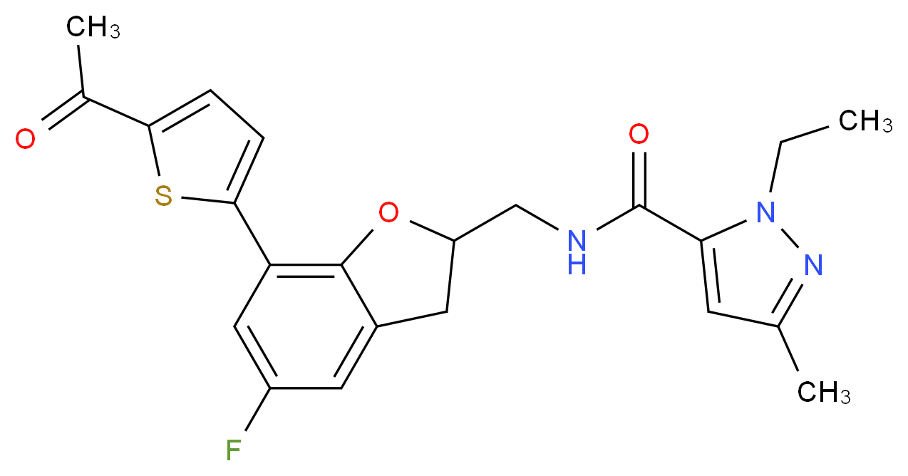 N-{[7-(5-acetyl-2-thienyl)-5-fluoro-2,3-dihydro-1-benzofuran-2-yl]methyl}-1-ethyl-3-methyl-1H-pyrazole-5-carboxamide_Molecular_structure_CAS_)
