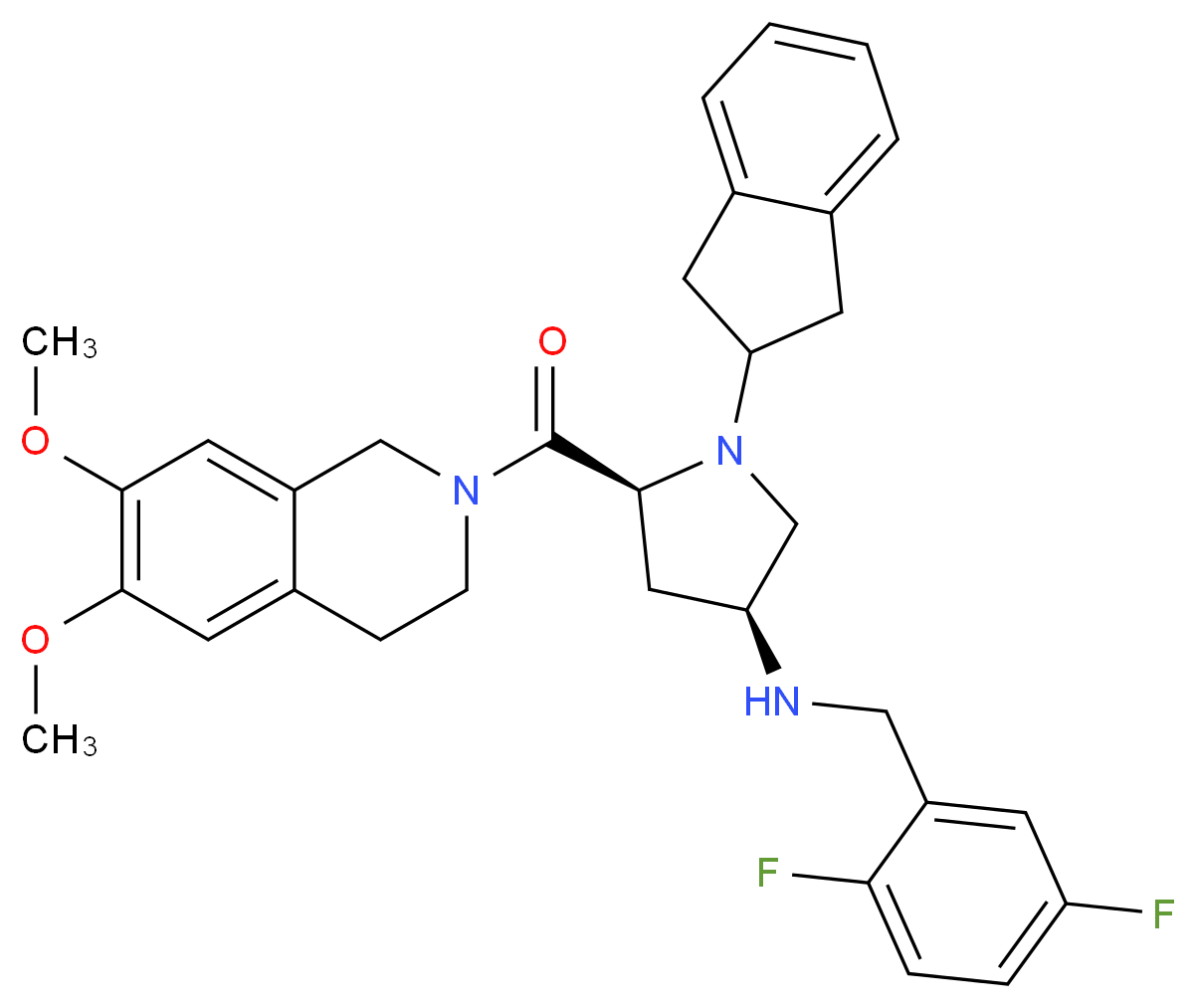 (3S,5S)-N-(2,5-difluorobenzyl)-1-(2,3-dihydro-1H-inden-2-yl)-5-[(6,7-dimethoxy-3,4-dihydro-2(1H)-isoquinolinyl)carbonyl]-3-pyrrolidinamine_Molecular_structure_CAS_)
