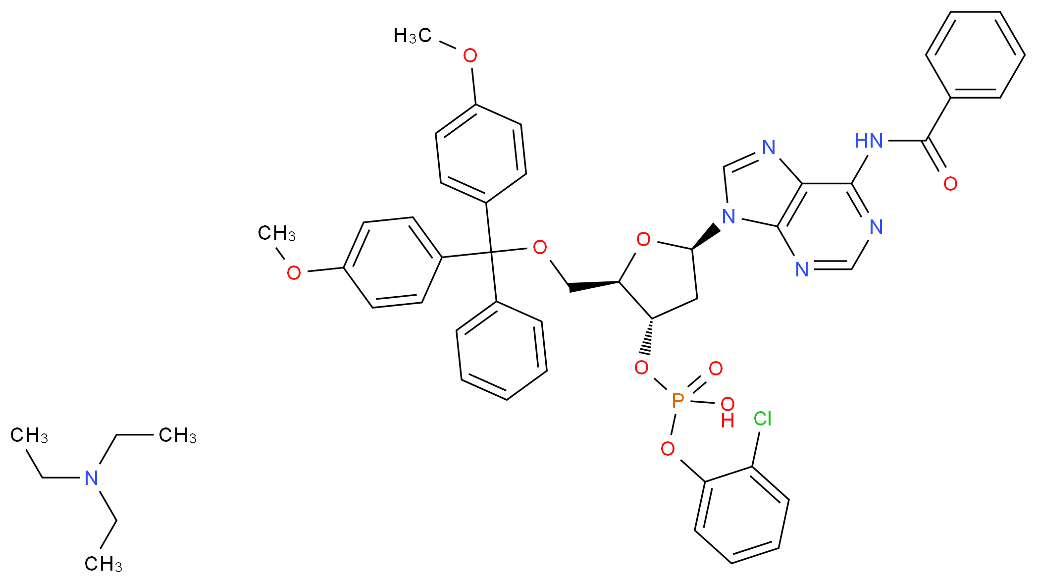 N6-Benzoyl-5′-O-(4,4′-dimethoxytrityl)-2′-deoxyadenosine 3′-(2-chlorophenyl) phosphate triethylammonium salt_Molecular_structure_CAS_85381-22-2)