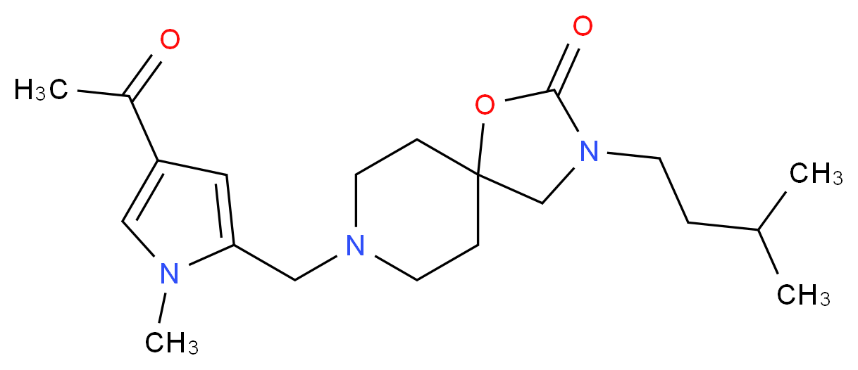 8-[(4-acetyl-1-methyl-1H-pyrrol-2-yl)methyl]-3-(3-methylbutyl)-1-oxa-3,8-diazaspiro[4.5]decan-2-one_Molecular_structure_CAS_)