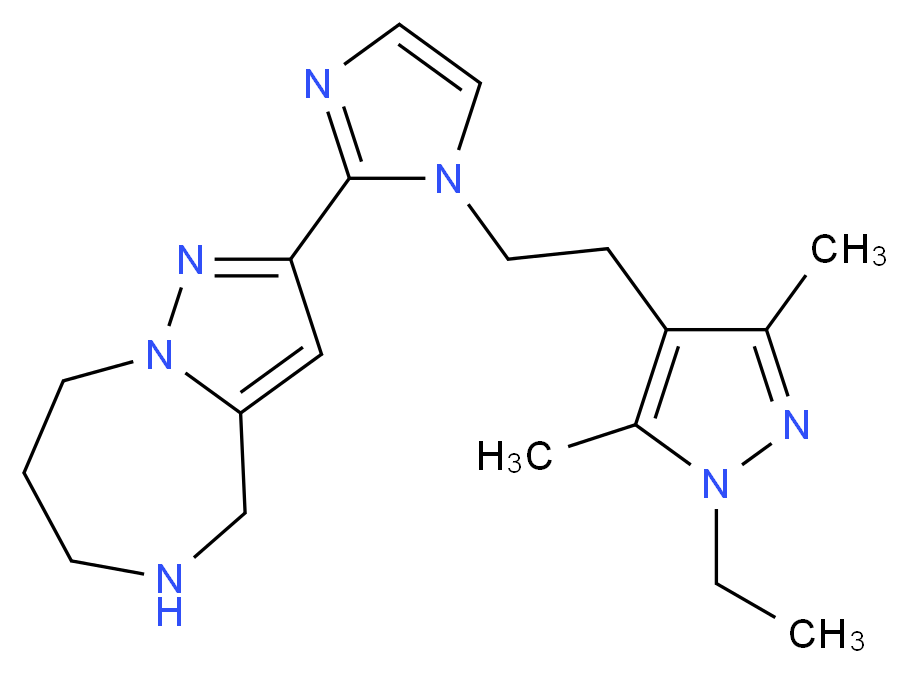 2-{1-[2-(1-ethyl-3,5-dimethyl-1H-pyrazol-4-yl)ethyl]-1H-imidazol-2-yl}-5,6,7,8-tetrahydro-4H-pyrazolo[1,5-a][1,4]diazepine_Molecular_structure_CAS_)