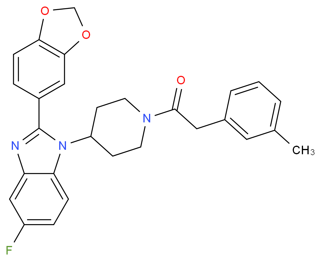 2-(1,3-benzodioxol-5-yl)-5-fluoro-1-{1-[(3-methylphenyl)acetyl]-4-piperidinyl}-1H-benzimidazole_Molecular_structure_CAS_)