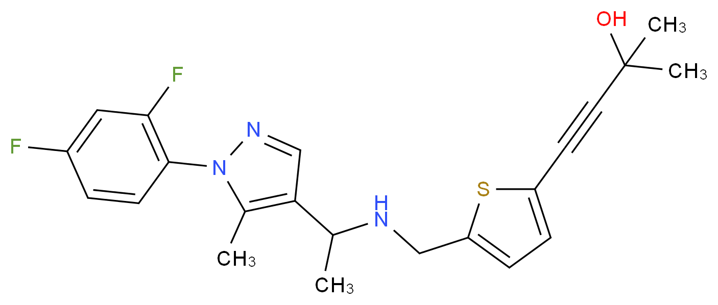 4-{5-[({1-[1-(2,4-difluorophenyl)-5-methyl-1H-pyrazol-4-yl]ethyl}amino)methyl]-2-thienyl}-2-methyl-3-butyn-2-ol_Molecular_structure_CAS_)