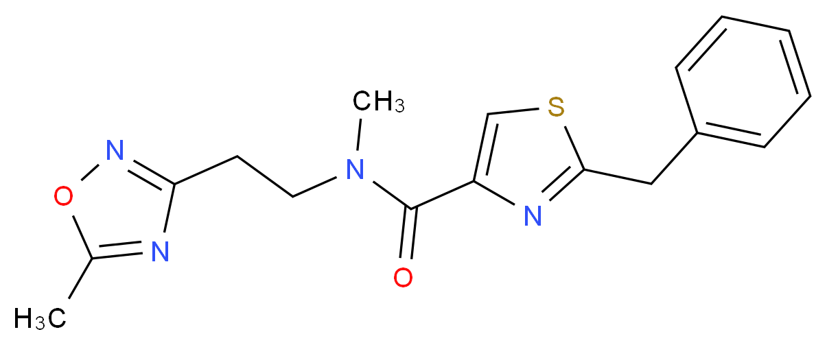 2-benzyl-N-methyl-N-[2-(5-methyl-1,2,4-oxadiazol-3-yl)ethyl]-1,3-thiazole-4-carboxamide_Molecular_structure_CAS_)