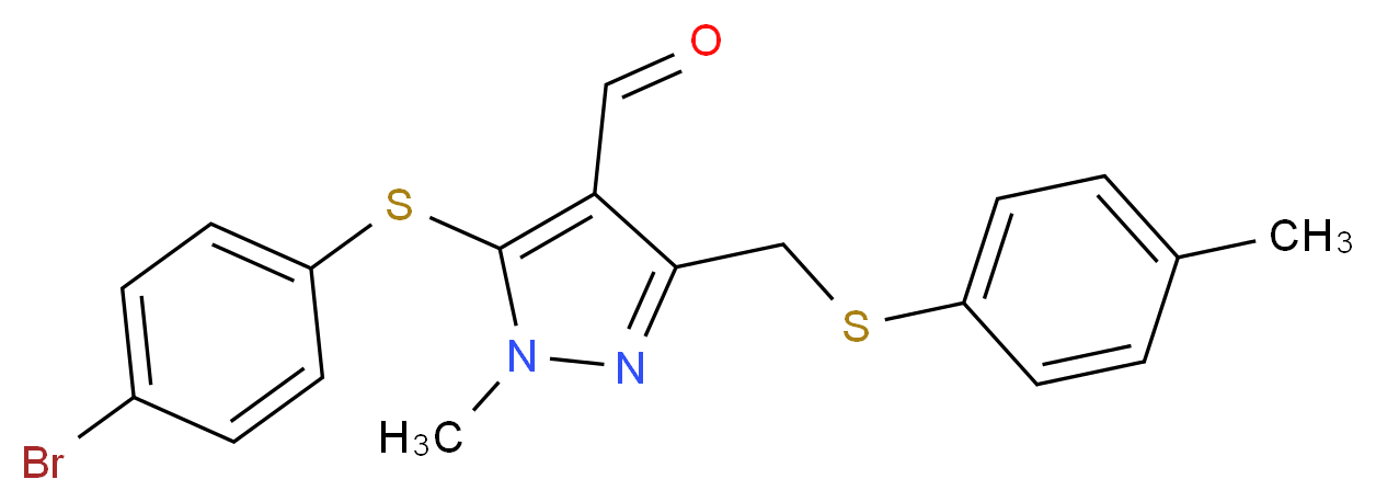 5-[(4-Bromophenyl)sulfanyl]-1-methyl-3-{[(4-methyl phenyl)sulfanyl]methyl}-1H-pyrazole-4-carbaldehyde_Molecular_structure_CAS_)