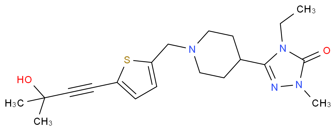4-ethyl-5-(1-{[5-(3-hydroxy-3-methylbut-1-yn-1-yl)-2-thienyl]methyl}piperidin-4-yl)-2-methyl-2,4-dihydro-3H-1,2,4-triazol-3-one_Molecular_structure_CAS_)