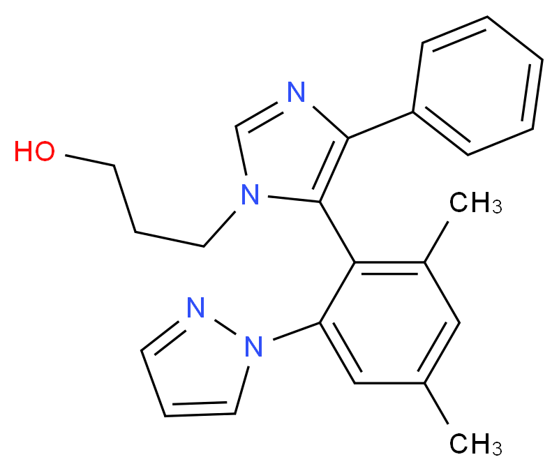 3-{5-[2,4-dimethyl-6-(1H-pyrazol-1-yl)phenyl]-4-phenyl-1H-imidazol-1-yl}propan-1-ol_Molecular_structure_CAS_)